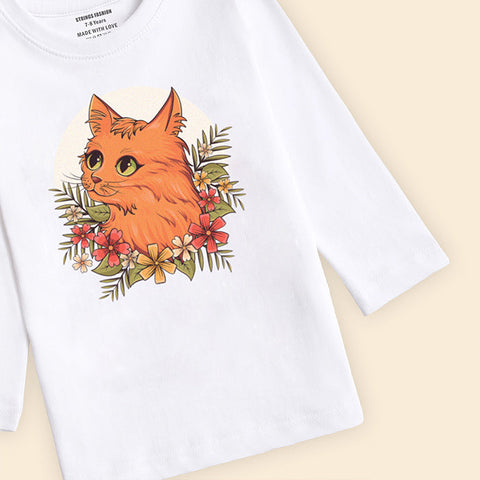DIGITAL PRINTED CUTE CAT SNOW-WHITE GIRLS LONG SLEEVE T.SHIRT