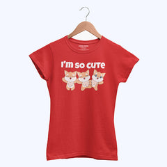 DIGITAL PRINTED I’M CUTE JUNIOR FIERY RED COLOR GIRLS T.SHIRT