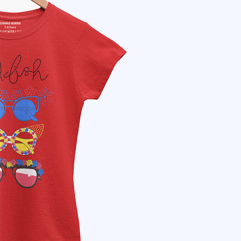 DIGITAL PRINTED CHIL FISH JUNIOR FIERY RED COLOR GIRLS T.SHIRT