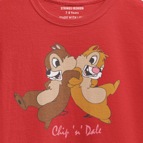 DIGITAL PRINTED CHIP & DALE JUNIOR FIERY RED COLOR GIRLS T.SHIRT
