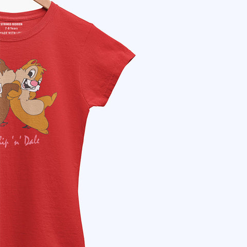 DIGITAL PRINTED CHIP & DALE JUNIOR FIERY RED COLOR GIRLS T.SHIRT