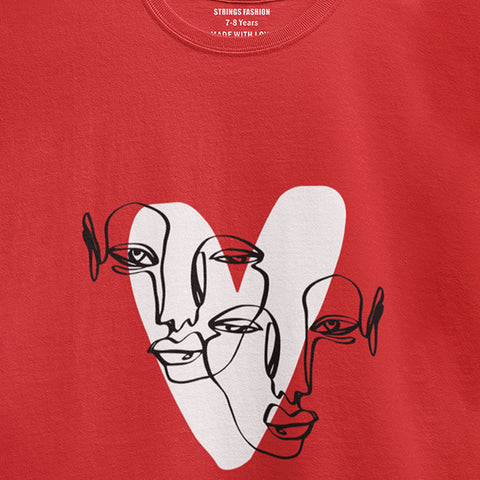 DIGITAL PRINTED HEART CALIGRAPHY JUNIOR FIERY RED COLOR GIRLS T.SHIRT