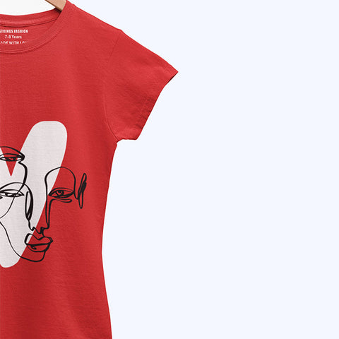 DIGITAL PRINTED HEART CALIGRAPHY JUNIOR FIERY RED COLOR GIRLS T.SHIRT