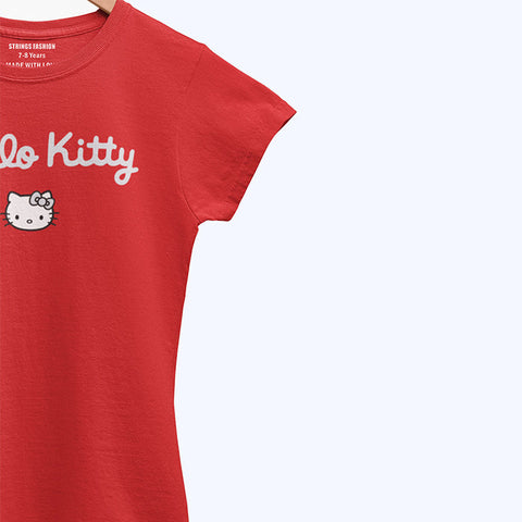 DIGITAL PRINTED HELLO KITTY JUNIOR FIERY RED COLOR GIRLS T.SHIRT