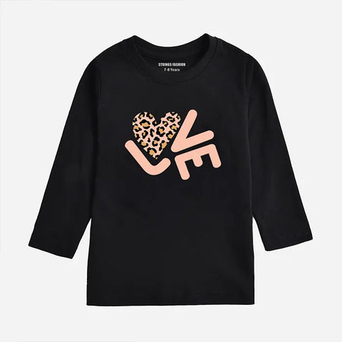 DIGITAL PRINTED LOVE JET BLACK GIRLS LONG SLEEVE T.SHIRT