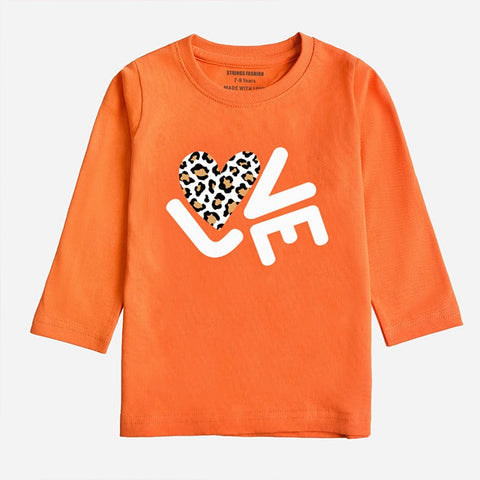 DIGITAL PRINTED LOVE MOCK ORANGE GIRLS LONG SLEEVE T.SHIRT