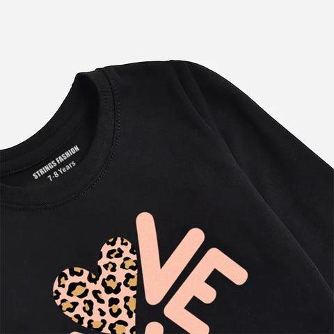 DIGITAL PRINTED LOVE JET BLACK GIRLS LONG SLEEVE T.SHIRT