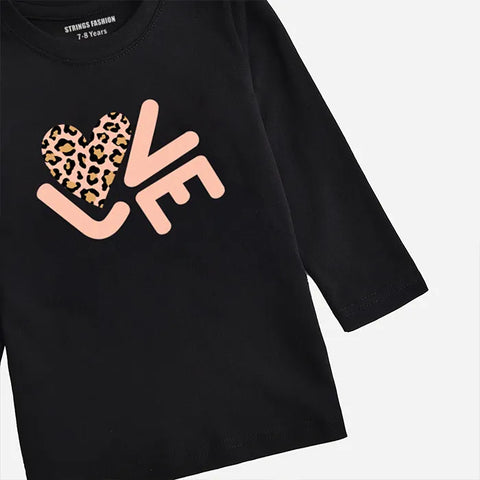 DIGITAL PRINTED LOVE JET BLACK GIRLS LONG SLEEVE T.SHIRT