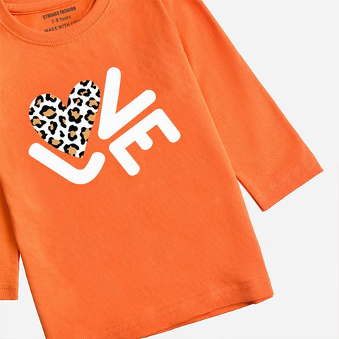 DIGITAL PRINTED LOVE MOCK ORANGE GIRLS LONG SLEEVE T.SHIRT