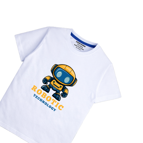 WHITE GRAPHICS ROBOTIC T-SHIRT