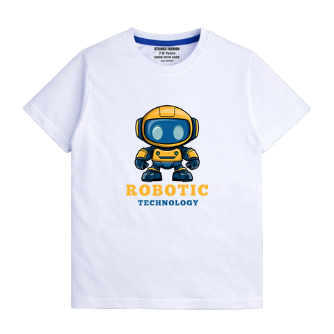 WHITE GRAPHICS ROBOTIC T-SHIRT
