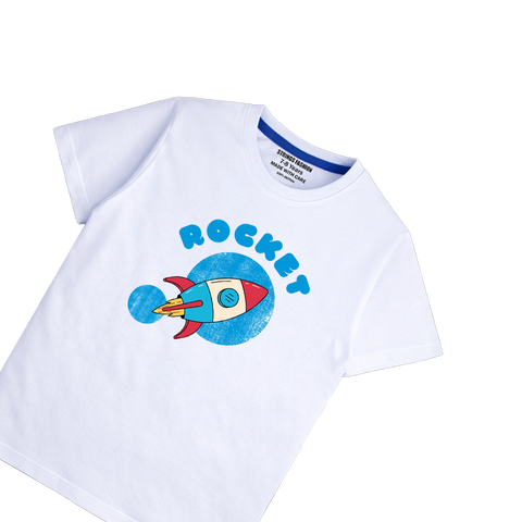 WHITE GRAPHICS ROCKET T-SHIRT