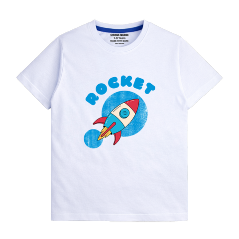 WHITE GRAPHICS ROCKET T-SHIRT