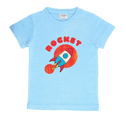 SKY BLUE GRAPHIC T-SHIRT PRINTED ROCKET
