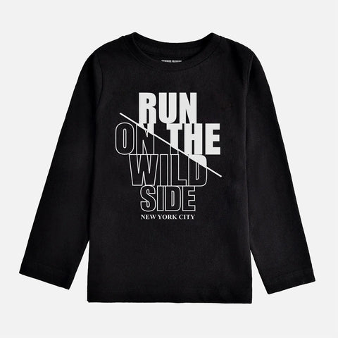 DIGITAL PRINTED RUN ON THE WILD SIDE JET BLACK BOYS LONG SLEEVE T.SHIRT
