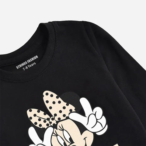 DIGITAL PRINTED STAY AWESOME JET BLACK GIRLS LONG SLEEVE T.SHIRT