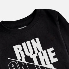 DIGITAL PRINTED RUN ON THE WILD SIDE JET BLACK BOYS LONG SLEEVE T.SHIRT