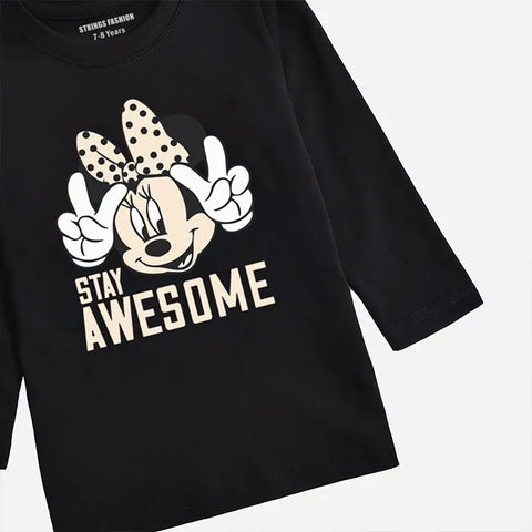 DIGITAL PRINTED STAY AWESOME JET BLACK GIRLS LONG SLEEVE T.SHIRT