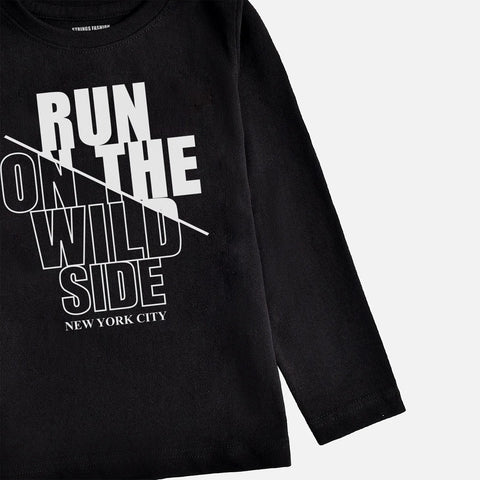 DIGITAL PRINTED RUN ON THE WILD SIDE JET BLACK BOYS LONG SLEEVE T.SHIRT