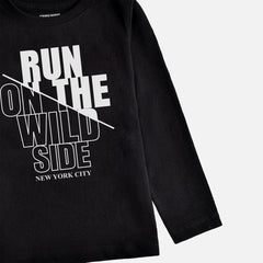 DIGITAL PRINTED RUN ON THE WILD SIDE JET BLACK BOYS LONG SLEEVE T.SHIRT