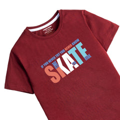 SKATE PRINTED MEHROON JUNIOR BOYS T.SHIRT