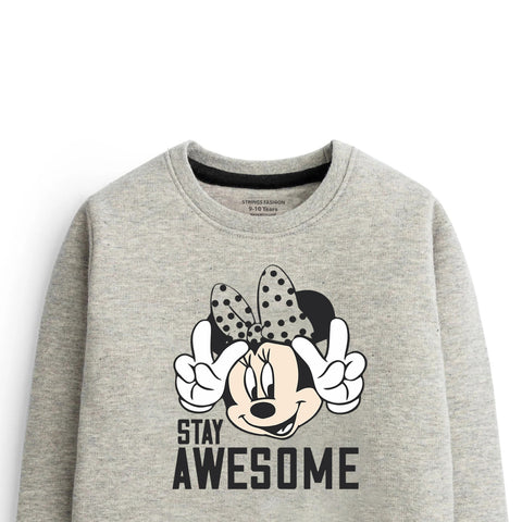 Digital Printed Stay Awesome Grey Header Color Girls Long Sleeve Sweat-Shirt