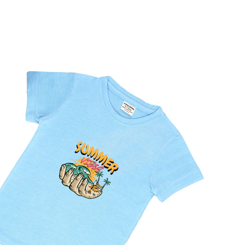 SKY BLUE GRAPHIC T-SHIRT PRINTED SUMMER