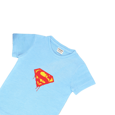 SKY BLUE GRAPHIC T-SHIRT PRINTED SUPERMAN