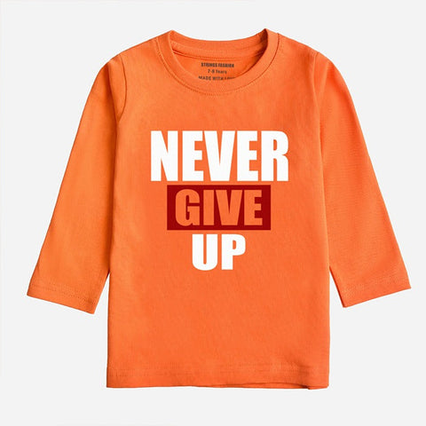 DIGITAL PRINTED NEVER GIVE UP MOCK ORANGE GIRLS LONG SLEEVE T.SHIRT