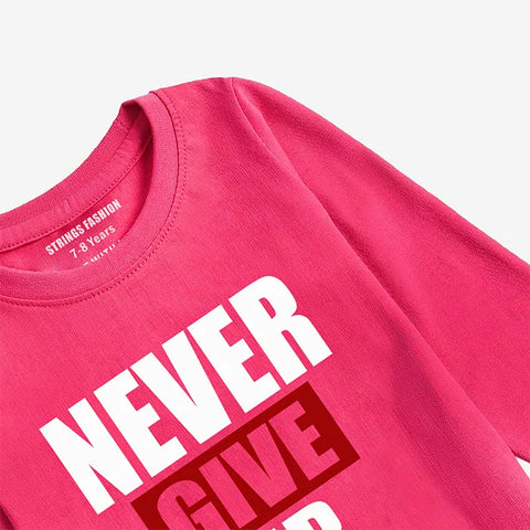 PARADISE PINK  PRINTED NEVER GIVE UP  GIRLS LONG SLEEVE T.SHIRT
