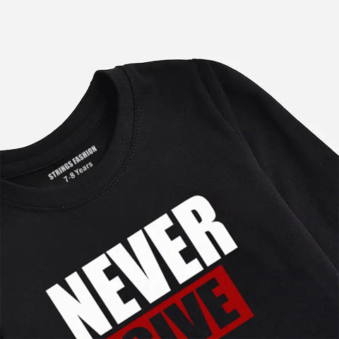 DIGITAL PRINTED NEVER GIVE UP JET BLACK GIRLS LONG SLEEVE T.SHIRT