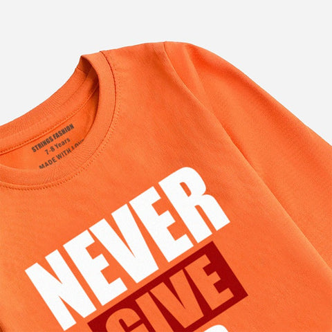 DIGITAL PRINTED NEVER GIVE UP MOCK ORANGE GIRLS LONG SLEEVE T.SHIRT