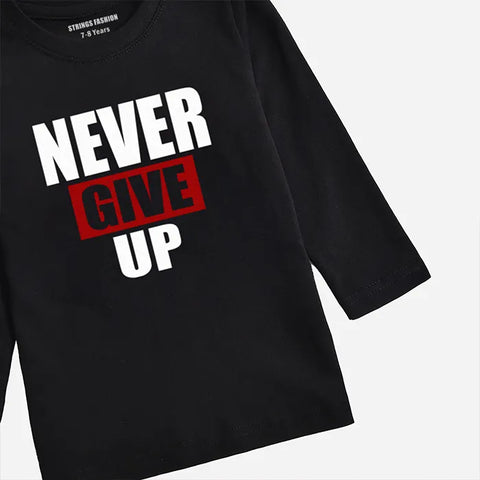 DIGITAL PRINTED NEVER GIVE UP JET BLACK GIRLS LONG SLEEVE T.SHIRT
