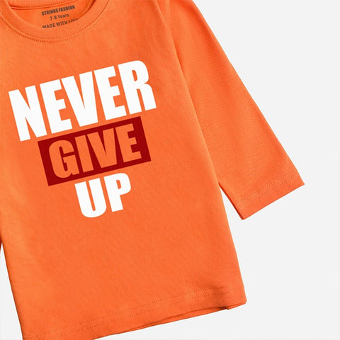 DIGITAL PRINTED NEVER GIVE UP MOCK ORANGE GIRLS LONG SLEEVE T.SHIRT
