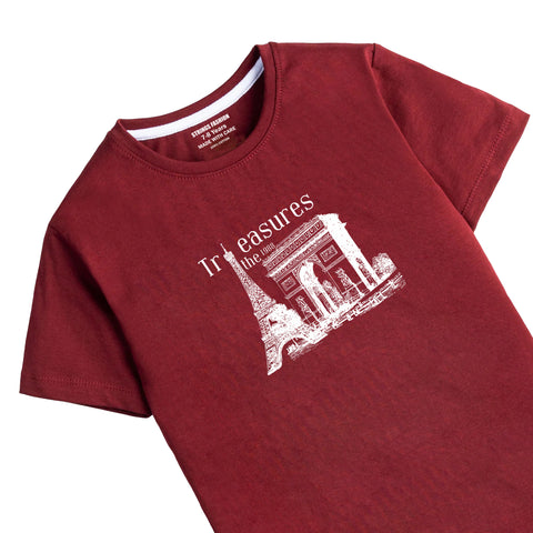 TREASURE PRINTED MEHROON JUNIOR BOYS T.SHIRT