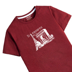 TREASURE PRINTED MEHROON JUNIOR BOYS T.SHIRT