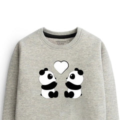 Digital Printed Couple Panda Junior Grey Header Color Girls Long Sleeve Sweat-Shirt