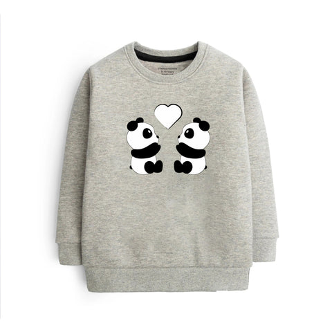 Digital Printed Couple Panda Junior Grey Header Color Girls Long Sleeve Sweat-Shirt
