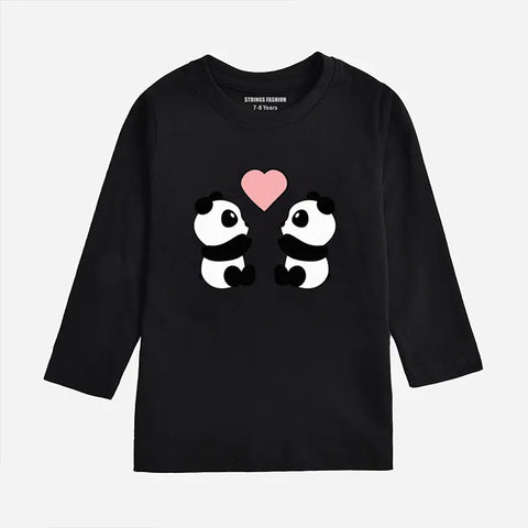 PANDA COUPLE JET BLACK GIRLS LONG SLEEVE T-SHIRT