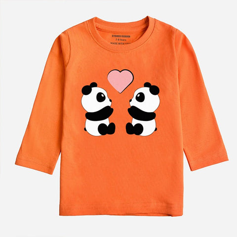 PANDA COUPLE MOCK ORANGE GIRLS LONG SLEEVE T-SHIRT