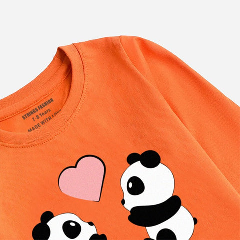 PANDA COUPLE MOCK ORANGE GIRLS LONG SLEEVE T-SHIRT