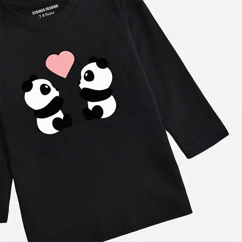 PANDA COUPLE JET BLACK GIRLS LONG SLEEVE T-SHIRT