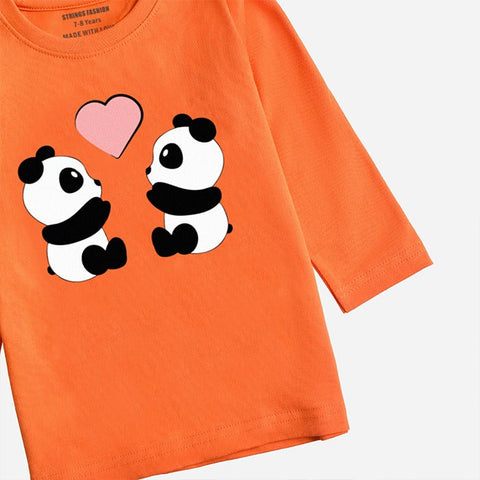 PANDA COUPLE MOCK ORANGE GIRLS LONG SLEEVE T-SHIRT
