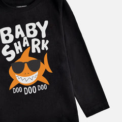 DIGITAL PRINTED BABY SHARK JET BLACK BOYS LONG SLEEVE T.SHIRT