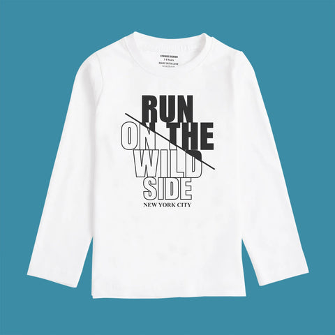 RUN ON THE WILD SIDE PRINTED WHITE BOYS LONG SLEEVE T.SHIRT