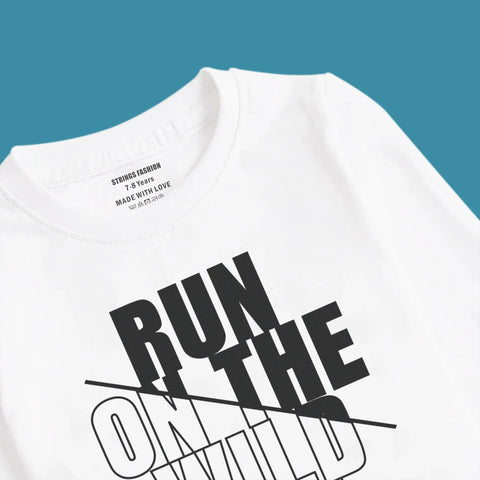 RUN ON THE WILD SIDE PRINTED WHITE BOYS LONG SLEEVE T.SHIRT