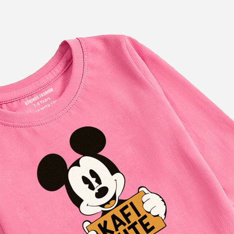 KAFI CUTE COSMOS PINK GIRLS LONG SLEEVE T-SHIRT