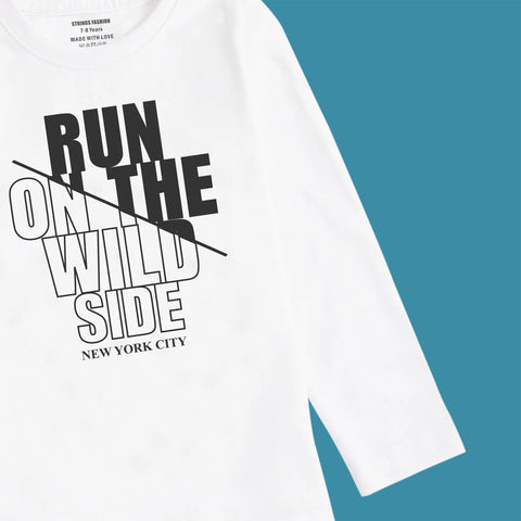 RUN ON THE WILD SIDE PRINTED WHITE BOYS LONG SLEEVE T.SHIRT