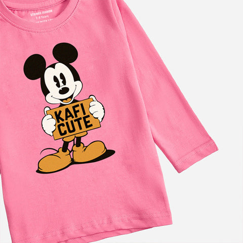 KAFI CUTE COSMOS PINK GIRLS LONG SLEEVE T-SHIRT