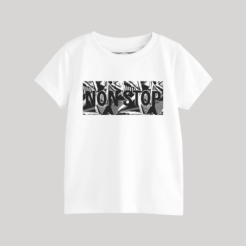 NON STOP PRINTED WHITE JUNIOR BOYS T-SHIRT